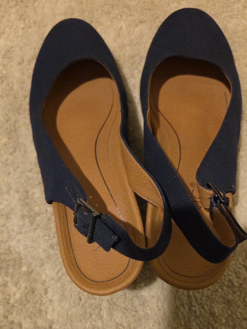 Vionic Navy Slingback Ballet Wedges with Buckle - Picture 4 of 7